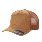 Suede mesh five-panel trucker hat with curved brim
