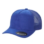 Suede mesh five-panel trucker hat with curved brim
