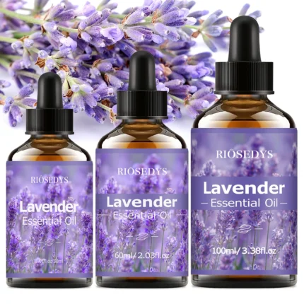 Lavender scent oil bottles available in 30 ml, 60 ml, and 100 ml sizes