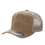 Suede mesh five-panel trucker hat with curved brim