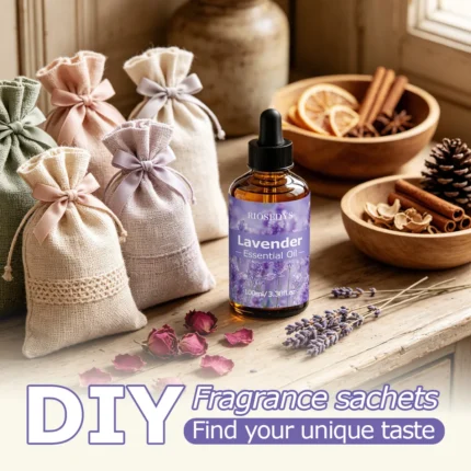 Lavender scent oil bottles available in 30 ml, 60 ml, and 100 ml sizes