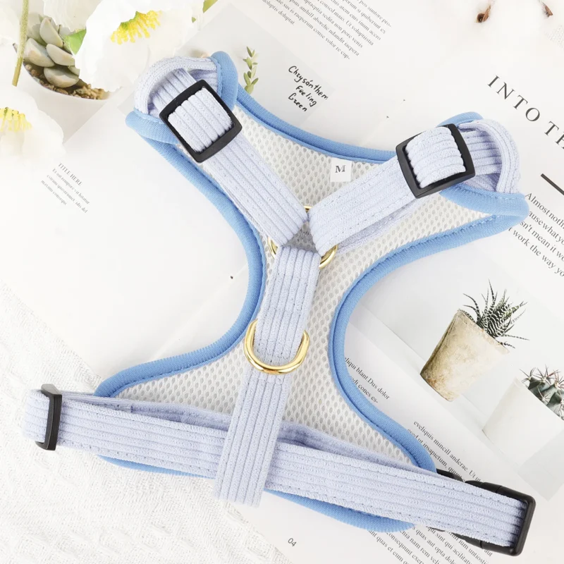 Adjustable padded corduroy quick-release pet harness in multiple colors