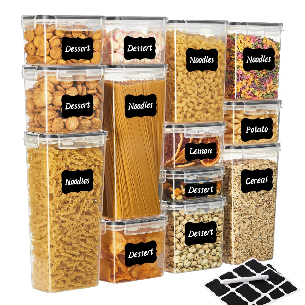 H1ced9b16f4d24862a8213a3227bd8225y.webp Set of 10 transparent square food storage containers with flip-top lids