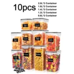 Set of 10 transparent square food storage containers with flip-top lids