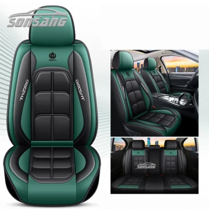Universal 9D PU leather car seat cover set in black, red, brown, gray or green