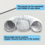 Round plush peekaboo cat tunnel bed with donut cushion in colorful and grey options