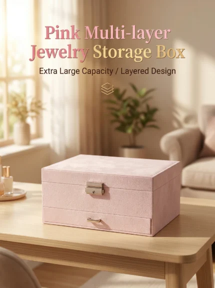 Three-tier leather jewelry storage box with drawer-style design available in multiple colors