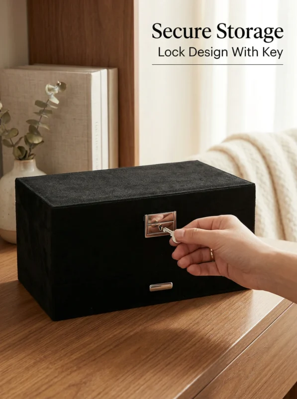 Three-tier leather jewelry storage box in green