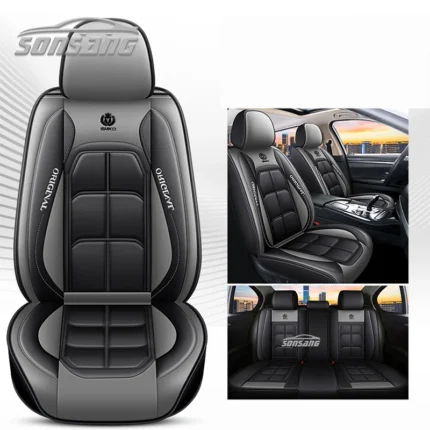 Universal 9D PU leather car seat cover set in black, red, brown, gray or green