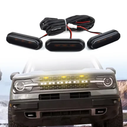 Amber LED grille light kit with wiring harness for a 2021–2023 Ford Bronco Sport
