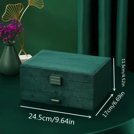 Leather three-tier jewelry storage box in a square drawer-style design