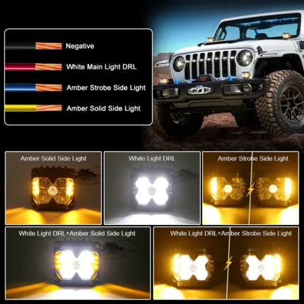 40W side shooter LED light pods with aluminum housings and mounting brackets for trucks and off-road vehicles