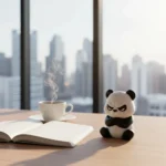 Brown angry panda decorative figurine with expressive face, paws, and claw details
