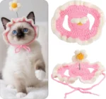 Flower crochet knitted fiber hat for cats in multiple colors