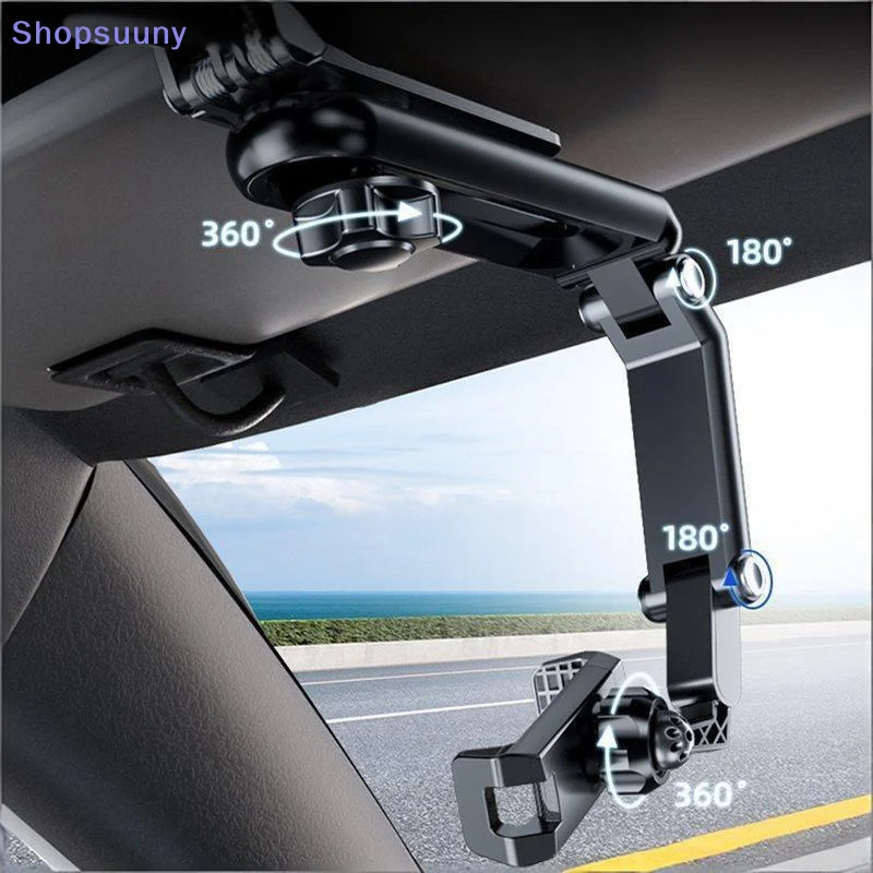 Adjustable gray and green multi-position car phone holder with clamp and rotating phone cradle