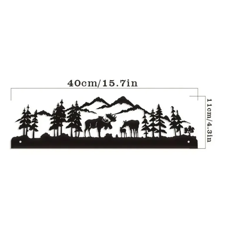 Modern metal deer and forest silhouette wall art for home decor