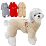 Solid-color corduroy dog coat available in blue, red, and khaki