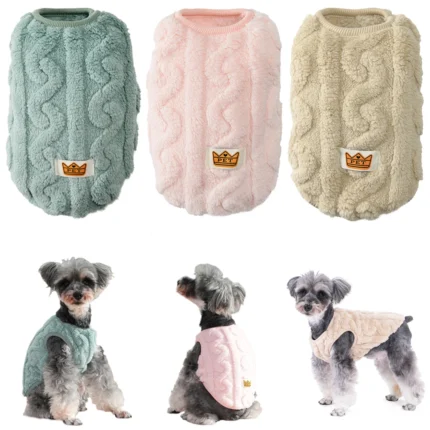 Soft fleece sweater vest for small dogs, puppies, and cats in a solid color