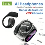 HTC NE11 wireless in-ear earbuds with HD control screen in purple, pink, and black