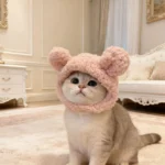 Playful character-inspired cloth head cover for a small cat