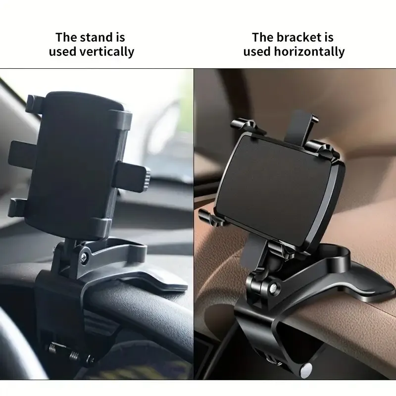 Black 360-degree rotating dashboard car phone holder with adjustable clamp