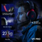 MCHOSE V9 Pro wireless gaming headset with adjustable headband and microphone