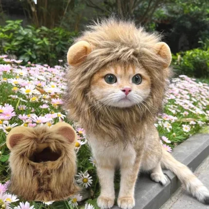 Lion-themed elastic pet hat for cats and puppies