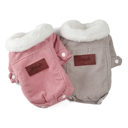 Solid-color polyester fleece winter coat for small and medium dogs in pink or gray