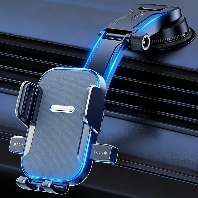 Black 360-degree adjustable dashboard car phone holder with suction cup