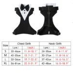 Pet tuxedo-style suit with bowtie available in blue, black, and gray