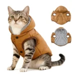 Hooded fleece coat for small dogs and cats in black, red, and coffee