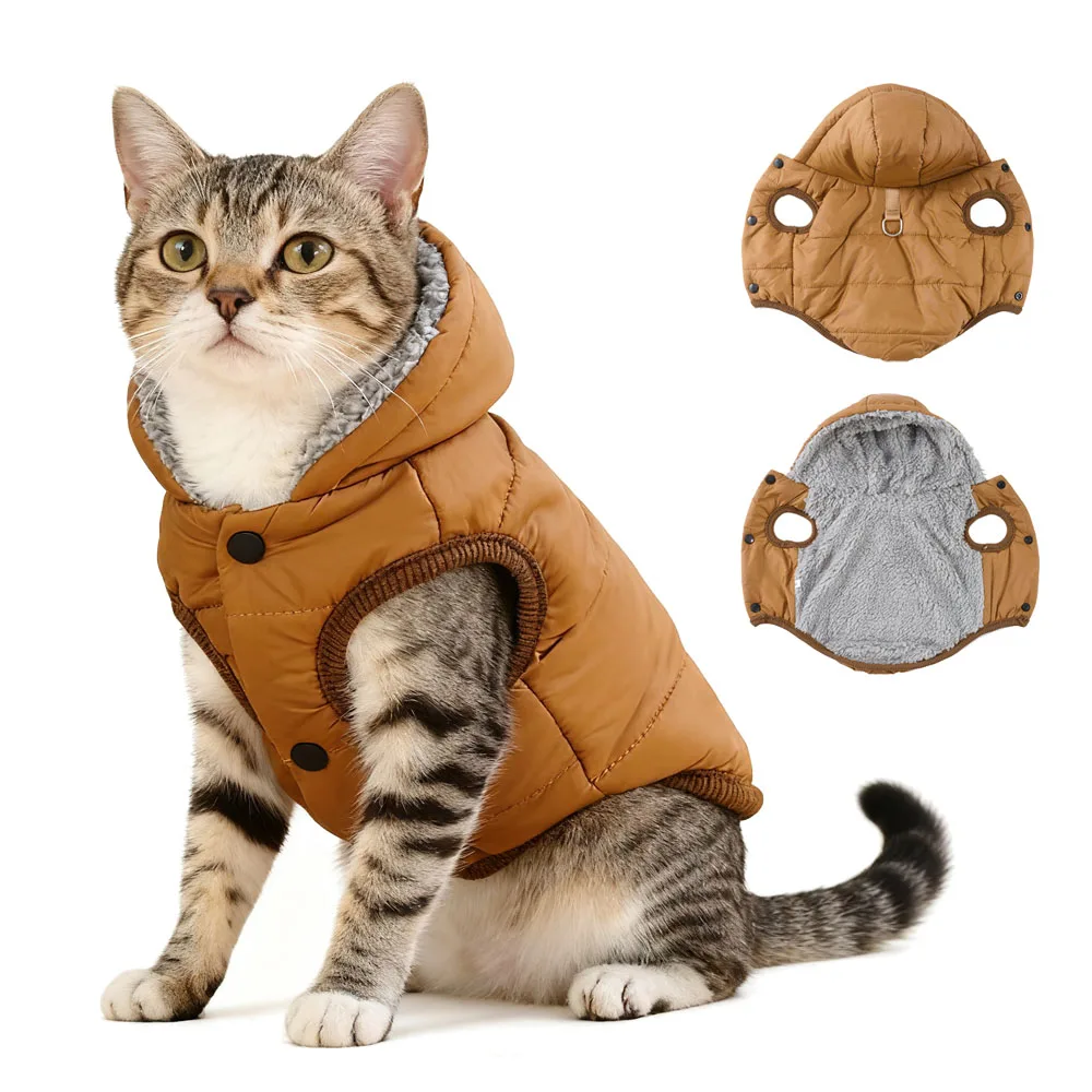 Saadb742c7fb14cb3a7e9fdfea522b78dQ.webp Hooded fleece coat for small dogs and cats in black, red, and coffee