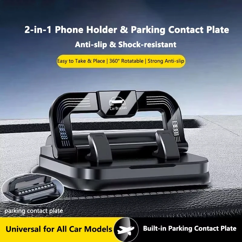 360-degree rotatable universal car phone holder with dashboard mount in black and orange