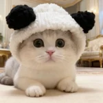 Playful character-inspired cloth head cover for a small cat