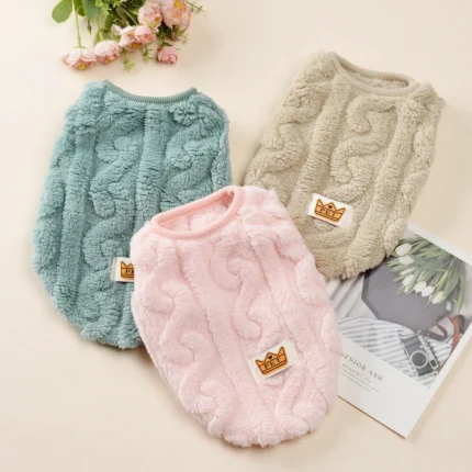 Soft fleece sweater vest for small dogs, puppies, and cats in a solid color