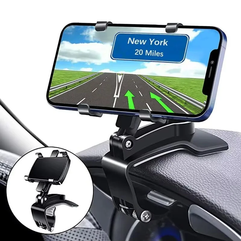 Black 360-degree rotating dashboard car phone holder with adjustable clamp