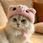 Playful character-inspired cloth head cover for a small cat