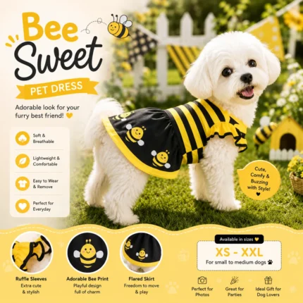 Yellow bumble bee-inspired dress for dogs and cats